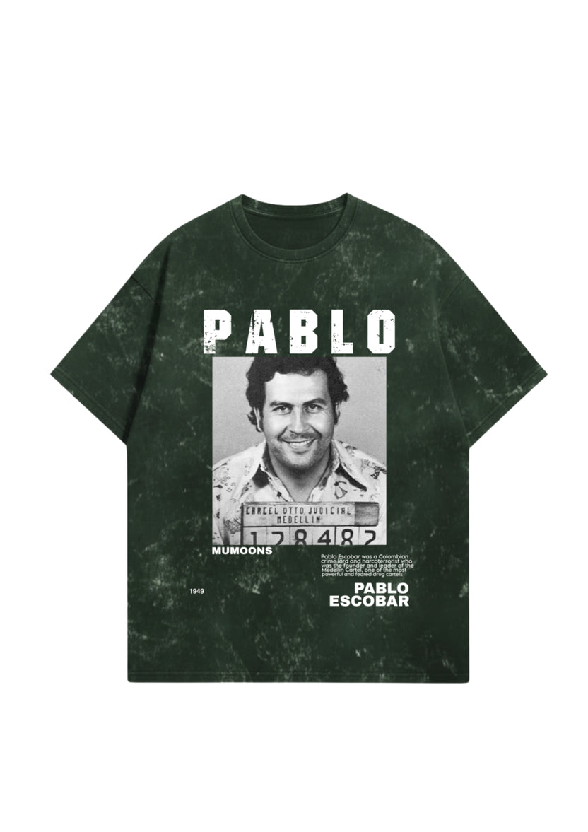 Open image in full screen Acid-Washed “Pablo Escobar” Unisex Tee – Premium 300 GSM Acid-Washed “Pablo Escobar” Unisex Tee – Premium 300 GSM